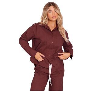 PRETTYLITTLETHING Chocolate Back Tie Detail Long Sleeve Shirt Size Small NEW